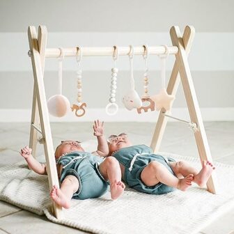 Wooden Baby Gym with 6 Gym Toys, Foldable Baby Pla... - Image 2