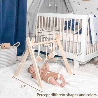 Wooden Baby Gym with 6 Gym Toys, Foldable Baby Pla... - Image 6