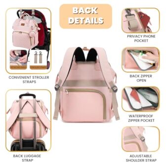 Pink Diaper Bag Backpack for Baby Girls - Perfect ... - Image 5