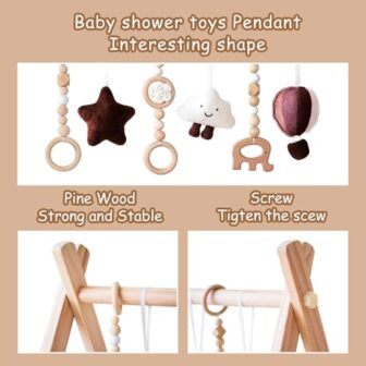 Wooden Baby Play Gym with Mat, Foldable Baby Play ... - Image 5