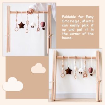 Wooden Baby Play Gym with Mat, Foldable Baby Play ... - Image 3