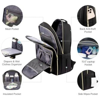 LOVEVOOK Diaper Bag Backpack, Quilted Baby Bag wit... - Image 3