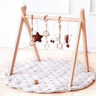 Wooden Baby Play Gym with Mat, Foldable Baby Play ... - Image 2