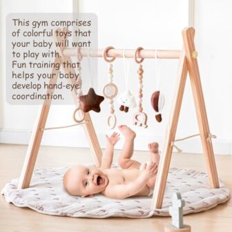 Wooden Baby Play Gym with Mat, Foldable Baby Play ... - Image 6