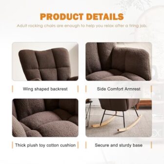 Kiztir Rocking Chair Nursery, High Backrest Teddy ... - Image 4